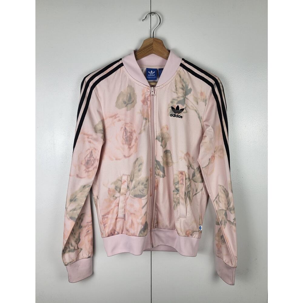 Adidas Firebird Floral Track Jacket Pink Full Zip Athleisure XS
